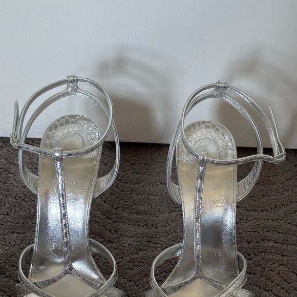 Christian Louboutin Tangueva Alta 100 Metallic Leather Sandals Silver Size EU 40 - Picture 5 of 16